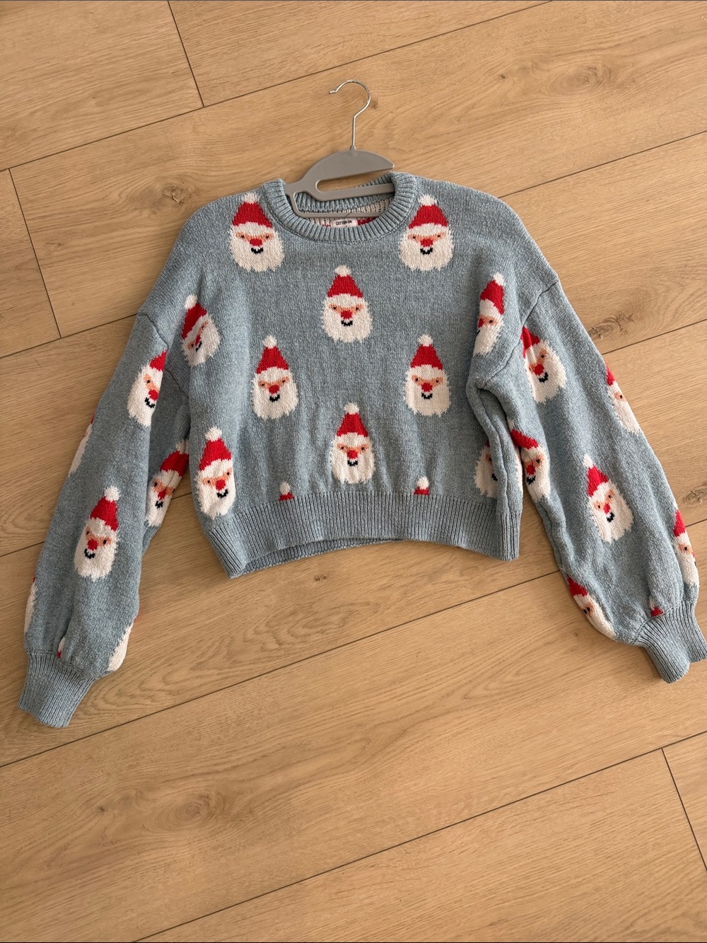 Cotton on cropped Light Blue Santa Knit Sweater